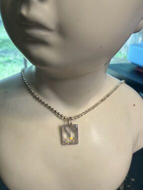 Crystal rectangle on a ball chain. Necklace.